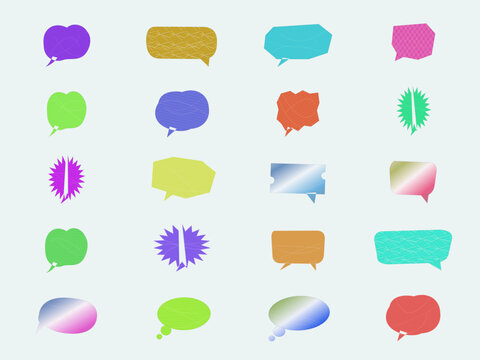 Colorful speech bubble icons with various shapes and transparent backgrounds