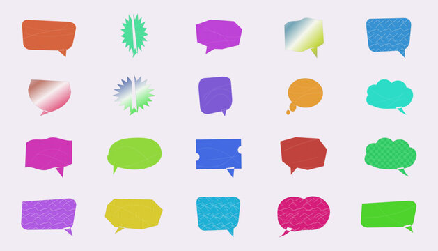 Colorful speech bubble icons with various shapes and transparent backgrounds