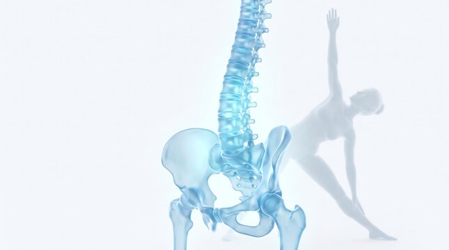 Anatomy of human lumbar spine with pelvic bone structure, yoga pose