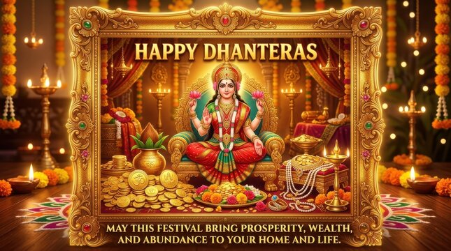 Goddess lakshmi seated on a lotus throne is depicted in a detailed ornate digital painting hindu deity divine prosperity
