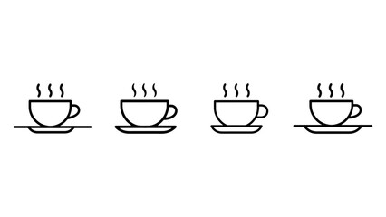 Fototapeta premium Set of four coffee cup icons on saucers with steam symbols isolated on white background.