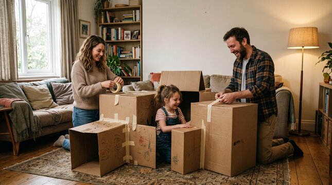 A young family enjoying cozy indoor moments, mother and father reading to their children, creating warm family memories, perfect for heartwarming content or home decor promotions
