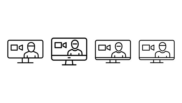 Computer screen icons with video call interface, showing user and camera on white.