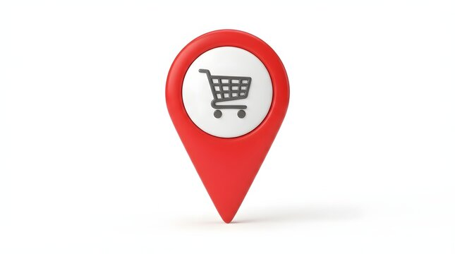 Location pin icon with a shopping cart symbol for retail store navigation and online e-commerce delivery concepts