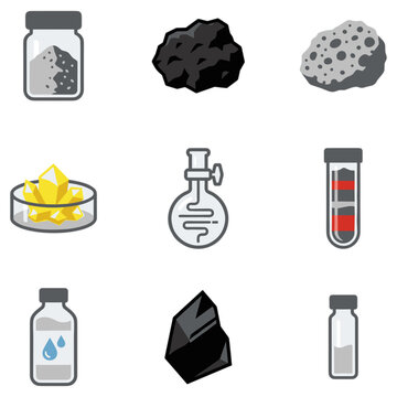 Pixelated chemistry icons set with laboratory equipment