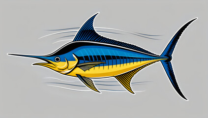Naklejka premium Blue marlin fish illustration swimming fast illustration