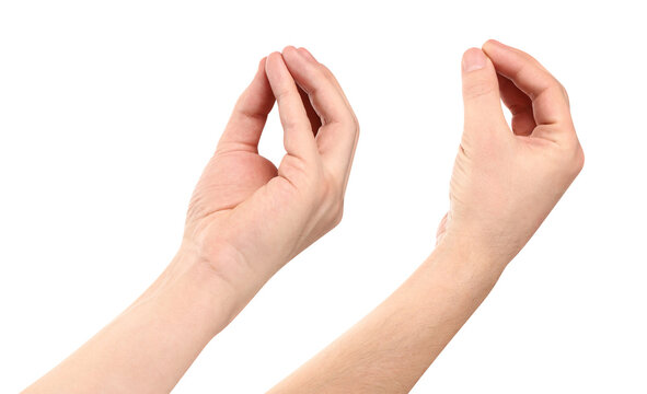 Set of male hands showing delicious pinched fingers signs, isolated on transparent cutout background