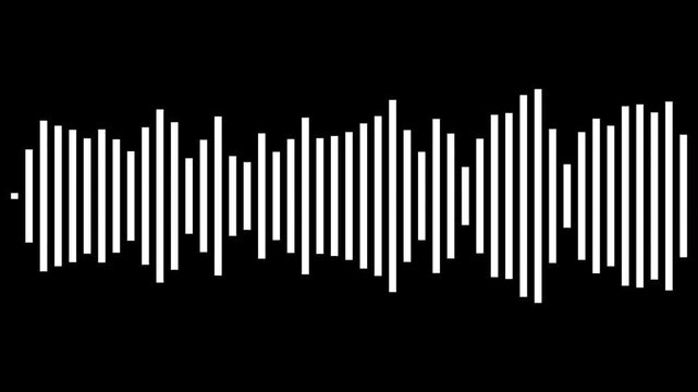 White sound wave frequency bars jumping smoothly, modern digital audio spectrum visualizer, clean music track waveform animation, minimalist podcast sound equalizer on black background. 4k video