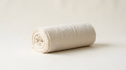 Obraz premium Roll of natural white cotton fabric or unbleached muslin textile on a clean neutral studio background
