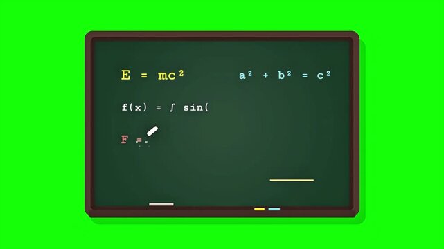 Chalkboard Writing Math and Physics Formulas Animation on Green Screen