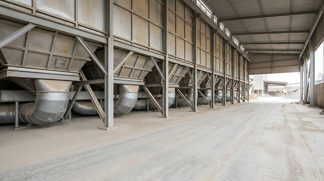 Industrial clinker cooler machinery inside a modern cement production plant facility interior view