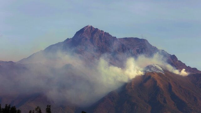 4K Time-Lapse of Mountain Forest Fire Active at Cotacachi Volcano, Ecuador