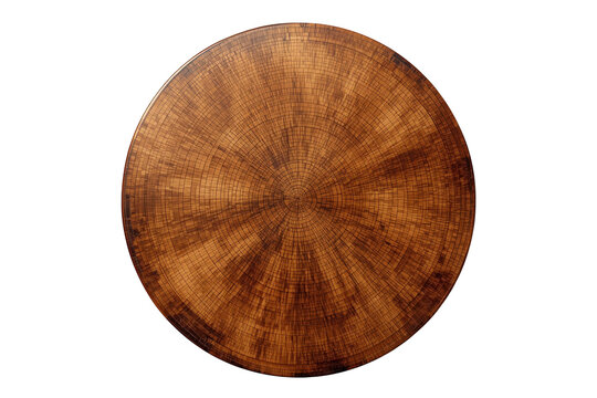 Dark brown circular wood slice with visible natural growth rings