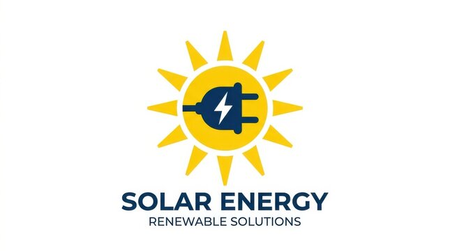 A yellow sunburst with a blue lightning bolt symbol represents renewable energy and sustainable power generation sunray solar electric