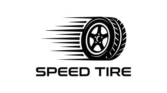 A black silhouette of a tire with speed lines conveys motion and automotive performance wheel transportation vehicle dynamic graphic design