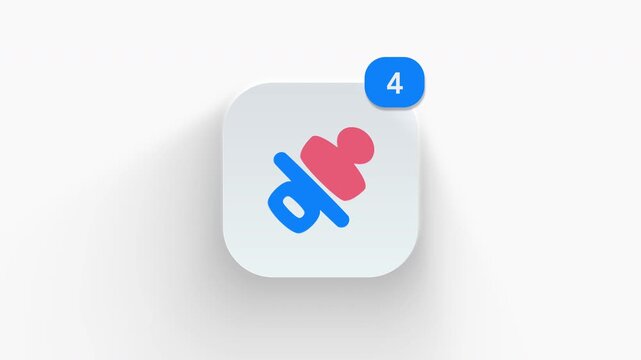 Pacifier app icon featuring an animated notification badge with number counter increasing from 1 to 99, dynamic shadow effect, minimalist concept for infant comfort updates, on white background.