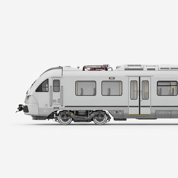 Modern electric passenger commuter train carriage side view isolated on white background 3D rendering