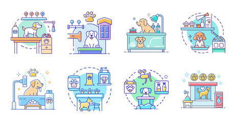 Naklejka premium Flat design app icons with mobile devices - Colorful flat design icons for productivity apps displayed on phones and tablets in a clean layout.