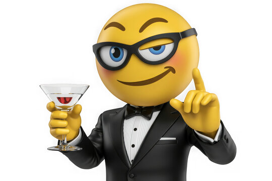 Sly emoji with martini and tuxedo smirking playfully with a wink
