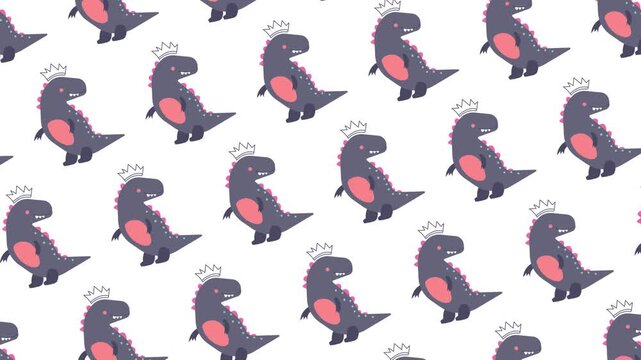 cute dinosaur king seamless pattern looping animation