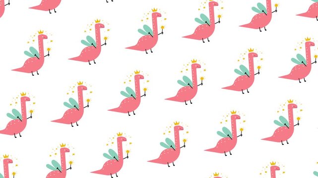 A fairy dinosaur seamless pattern looping animation