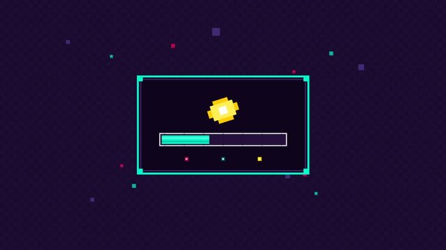 Animated loading progress bar in neon space UI.