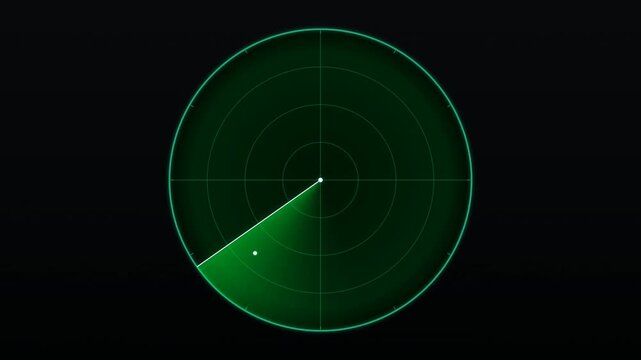Digital radar screen display showing scanning motion on dark background.