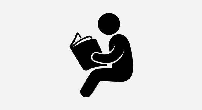 Person Reading a Book Silhouette, Reading Education, Literature, Learning, Knowledge and Study Concept Vector Illustration