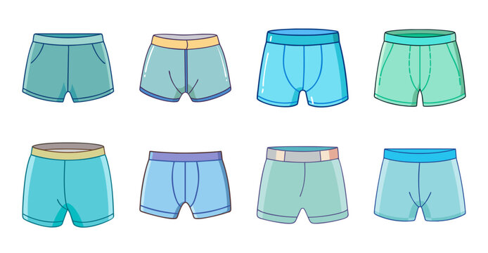 Colorful cartoon men's boxer shorts collection - Bright and cheerful cartoon-style boxer shorts in multiple pastel colors, arranged neatly in a row.