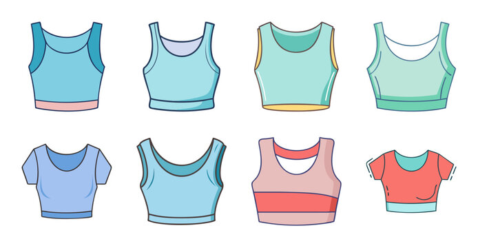 Colorful baby tank tops collection - Set of six cute baby tank tops in different pastel colors, ready for stock use in family or fashion designs.