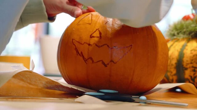 Drawing Scary Jack O Lantern Face for Halloween