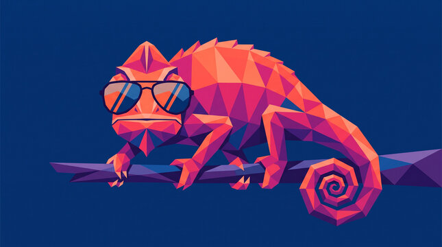 Geometric Chameleon Wearing Sunglasses &ndash; Colorful Modern Reptile Illustration