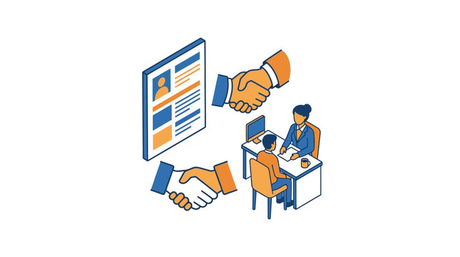Job recruitment and hiring process flat isometric vector illustration