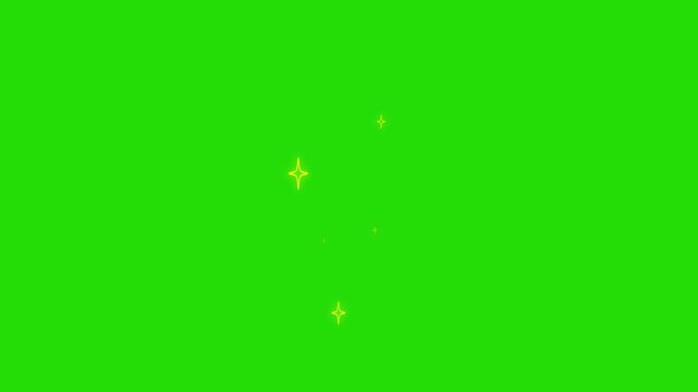 Twinkling stars animation, Golden, white cartoon, flat, vector, stars blinking, glitter on green background. Night sky sparkling stars Shine animation. Glow twinkle glimmer effects.