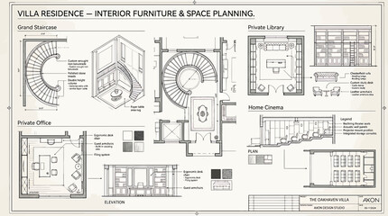 Obraz premium Interior design furniture and space planning board for oakhaven villa