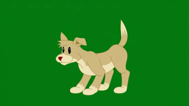 Cartoon dog character performing various playful actions on green background for video animation.