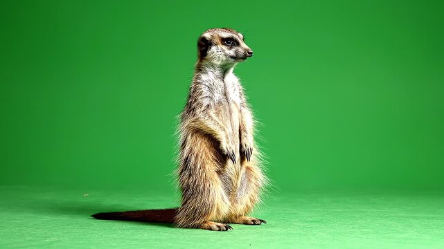 Meerkat Standing Alert on Green Screen Background