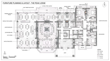 Fototapeta premium The peak lodge furniture planning and layout architectural drawing