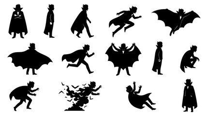 Fototapeta premium Vampire Dracula Character Silhouette Black Vector Set