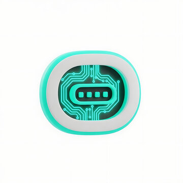 Futuristic 3d technology icon featuring glowing cyan circuit lines