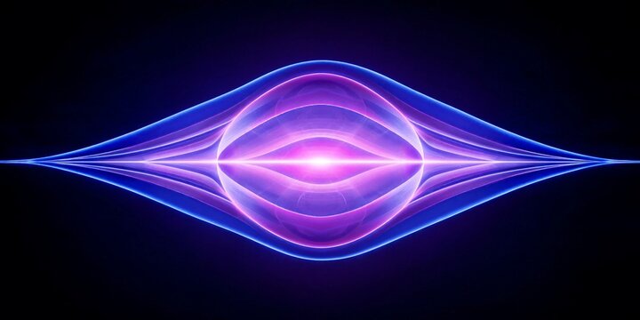 Abstract background featuring a glowing purple and blue light wave energy field forming a symmetrical oval shape with radiant particle glow