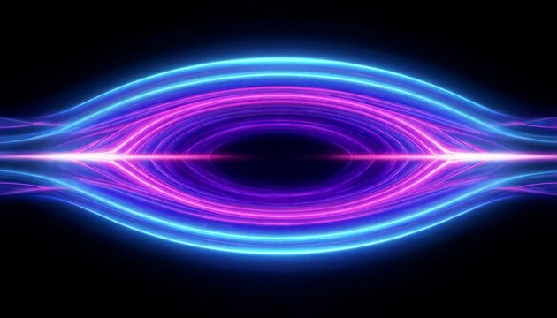 Abstract background with glowing blue and purple neon light streaks forming a futuristic eye shape design for digital technology wallpaper concepts