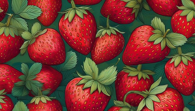 hand drawn strawberry repeating raster pattern