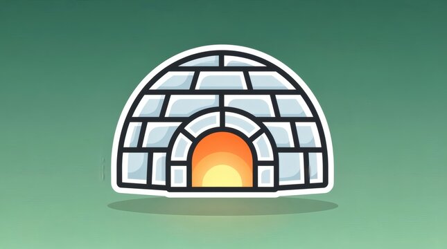 Igloo illustration features a warm glowing doorway on green gradient.