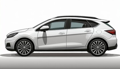 Naklejka premium white compact car small size passenger vehicle isolated side view white background image