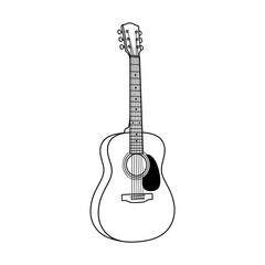 Obraz premium Black and White Outline Illustration of an Acoustic Guitar, Simple Line Art of a Musical Instrument on a White Background