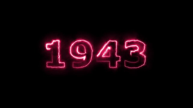 Glowing neon number 1943 on black background