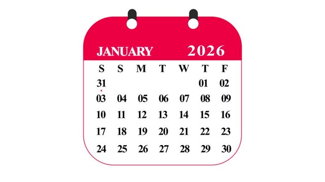 Vintage calendar showing january 2026 with dates and days