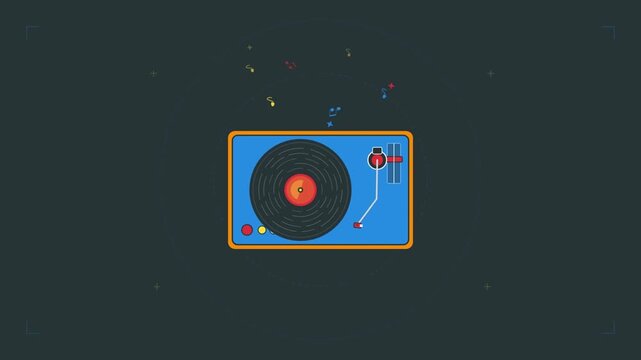 Music-themed animated trumpet video with moving audio elements.