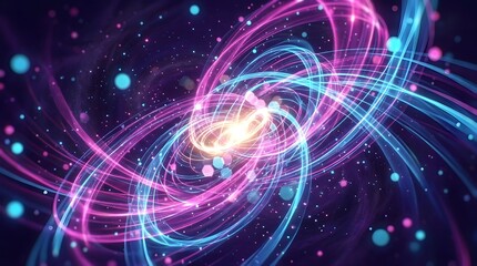 Fototapeta premium Abstract swirling energy vortex of pink and blue light on a dark background